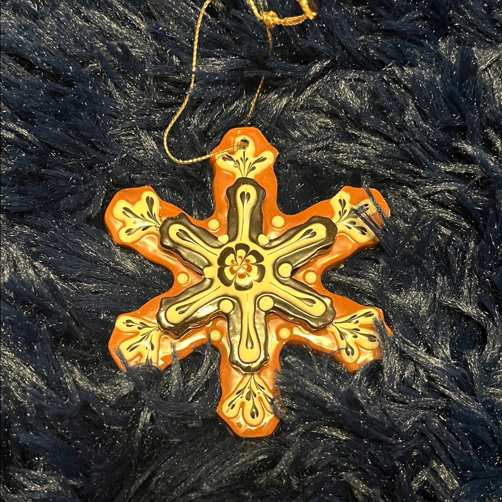 Irma Starr   Orange and Black Snowflake Ornament